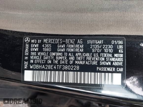 1996 Mercedes-Benz C z VIN WDBHA28E4TF380228, wystawiony jako IAAI lot #43375250 z przebiegiem 160 466 mil mil oraz . Historia ofert i sprzedaży dostępna na DreamBid. Obrazek 9.