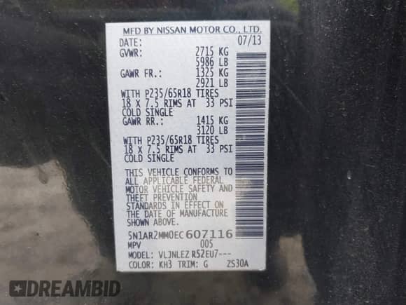 2014 Nissan Pathfinder SL z VIN 5N1AR2MM0EC607116, wystawiony jako IAAI lot #41944716 z przebiegiem 215 670 mil mil oraz . Historia ofert i sprzedaży dostępna na DreamBid. Obrazek 9.