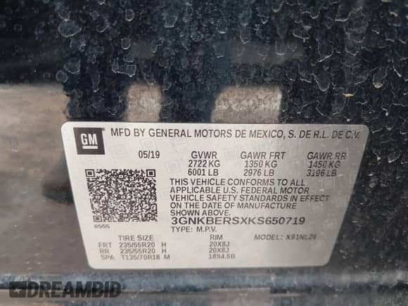 2019 Chevrolet Blazer RS with VIN 3GNKBERSXKS650719, listed as a IAAI auction lot 42646358 with 65,307 mi miles and . Bid and sale history available at DreamBid. Image 9.