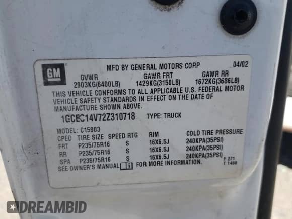 2002 Chevrolet Silverado 1500 LS with VIN 1GCEC14V72Z310718, listed as a Copart auction lot 75531624 with 203,594 mi miles and Salvage title. Bid and sale history available at DreamBid. Image 12.