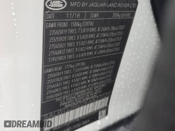 2019 Land Rover Range Rover Sport SE with VIN SALWG2RV2KA837029, listed as a Copart auction lot 44744225 with 45,454 mi miles and Salvage title. Bid and sale history available at DreamBid. Image 13.