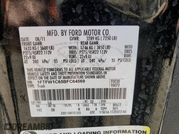 2011 Ford F-150 Lariat с VIN 1FTFW1C65BFC64569, выставлен на аукционе Copart как лот 77402134 с пробегом 209 299 миль миль и Списание • Salvage title. История ставок и продаж доступна на DreamBid. Изображение 14.