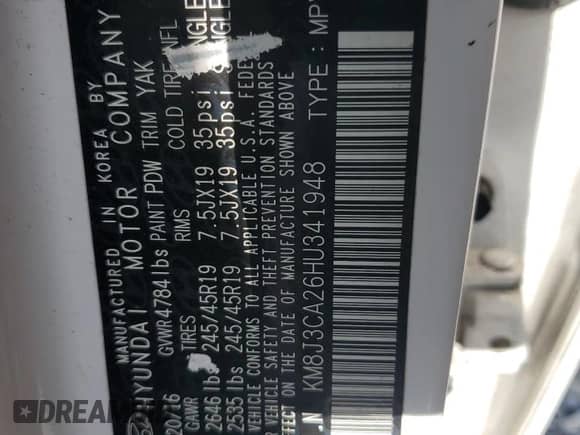 2017 Hyundai Tucson Value z VIN KM8J3CA26HU341948, wystawiony jako Copart lot #56466635 z przebiegiem Nie podano mil oraz Czysty tytuł • Clean title. Historia ofert i sprzedaży dostępna na DreamBid. Obrazek 13.