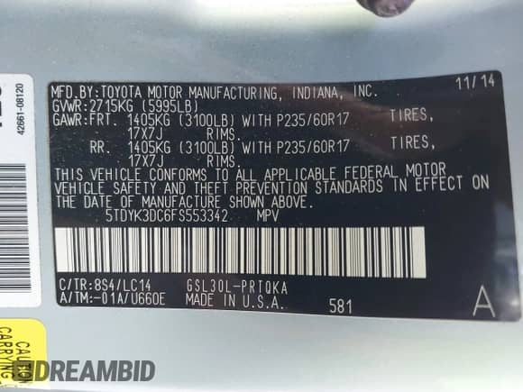 2015 Toyota Sienna XLE z VIN 5TDYK3DC6FS553342, wystawiony jako IAAI lot #43032134 z przebiegiem 79 273 mil mil oraz . Historia ofert i sprzedaży dostępna na DreamBid. Obrazek 9.