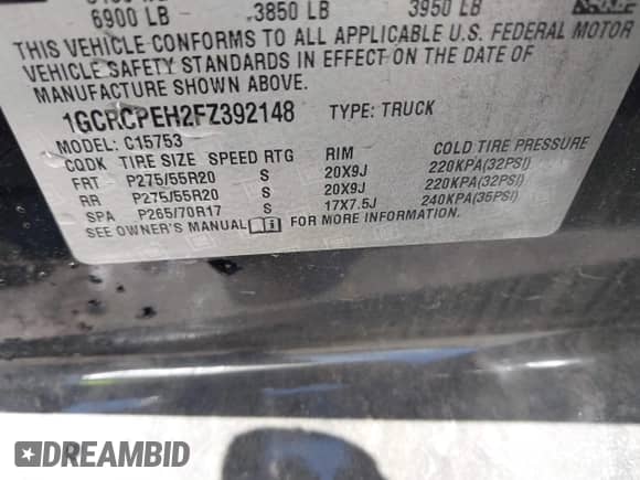 2015 Chevrolet Silverado 1500 Work Truck with VIN 1GCRCPEH2FZ392148, listed as a IAAI auction lot 43171902 with 222,921 mi miles and . Bid and sale history available at DreamBid. Image 9.