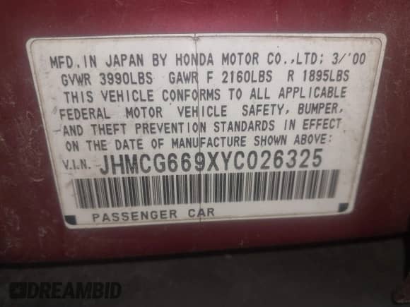 2000 Honda Accord SE с VIN JHMCG669XYC026325, выставлен на аукционе IAAI как лот 42005228 с пробегом 257 666 миль миль и . История ставок и продаж доступна на DreamBid. Изображение 9.