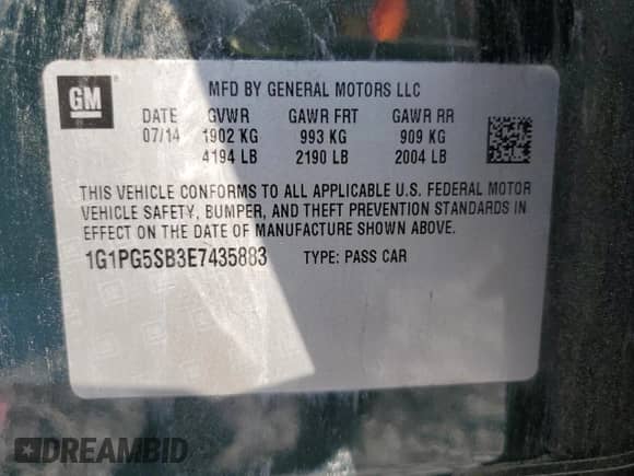 2014 Chevrolet Cruze LTZ with VIN 1G1PG5SB3E7435883, listed as a Copart auction lot 80995365 with 107,140 mi miles and Salvage title. Bid and sale history available at DreamBid. Image 12.