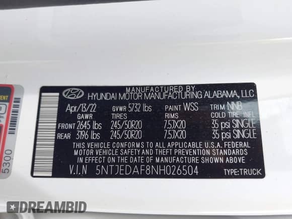 2022 Hyundai Santa Cruz Limited с VIN 5NTJEDAF8NH026504, выставлен на аукционе IAAI как лот 42433788 с пробегом 29 530 миль миль и . История ставок и продаж доступна на DreamBid. Изображение 9.
