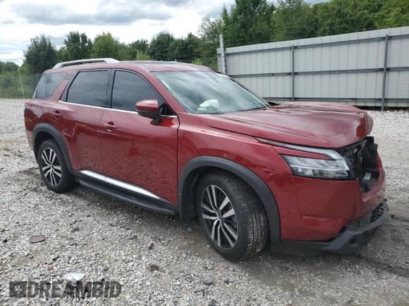2023 Nissan Pathfinder Platinum with VIN 5N1DR3DJ3PC202458, listed as a Copart auction lot 70941185 with 43,368 mi miles and Salvage title. Bid and sale history available at DreamBid. Image 4.