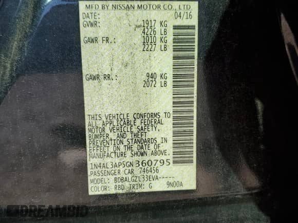 2016 Nissan Altima S с VIN 1N4AL3AP5GN360795, выставлен на аукционе Copart как лот 85821865 с пробегом 214 434 миль миль и Чистый • Clean title. История ставок и продаж доступна на DreamBid. Изображение 12.