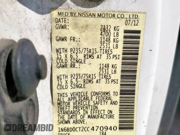 2012 Nissan Frontier S с VIN 1N6BD0CT2CC470940, выставлен на аукционе Copart как лот 84631875 с пробегом 202 906 миль миль и Чистый • Clean title. История ставок и продаж доступна на DreamBid. Изображение 12.