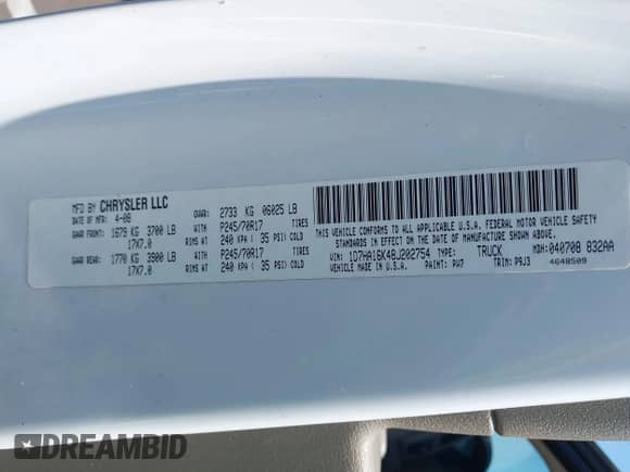 2008 Dodge 1500 ST с VIN 1D7HA16K48J202754, выставлен на аукционе IAAI как лот 43008696 с пробегом 85 083 миль миль и . История ставок и продаж доступна на DreamBid. Изображение 9.