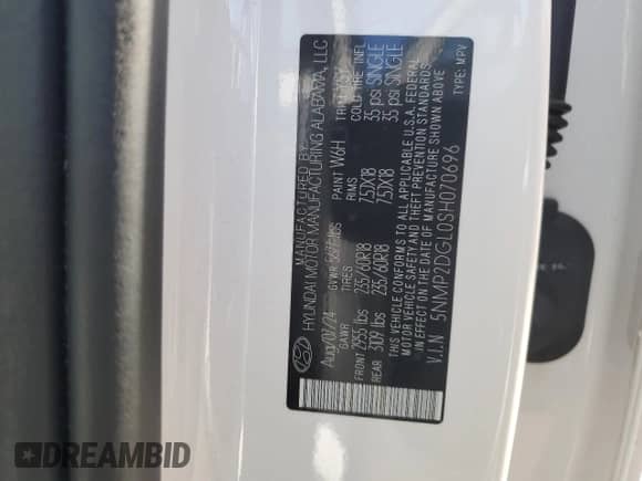 2025 Hyundai Santa Fe SEL с VIN 5NMP2DGL0SH070696, выставлен на аукционе Copart как лот 69191825 с пробегом 10 049 миль миль и Списание • Salvage title. История ставок и продаж доступна на DreamBid. Изображение 13.
