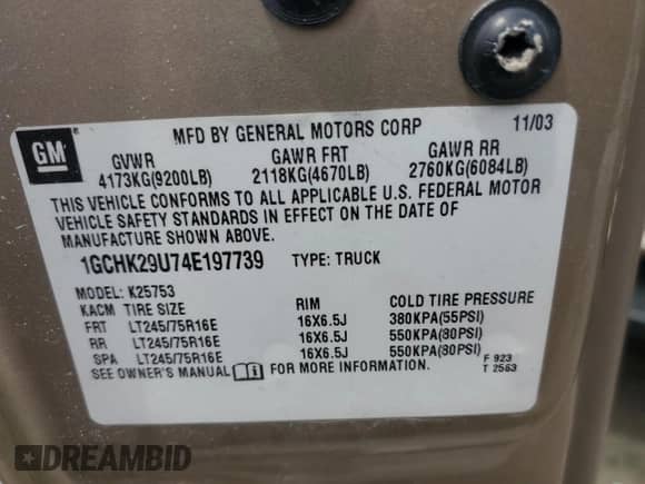 2004 Chevrolet Silverado 2500HD LS with VIN 1GCHK29U74E197739, listed as a Copart auction lot 60314755 with Not provided miles and Salvage title. Bid and sale history available at DreamBid. Image 13.