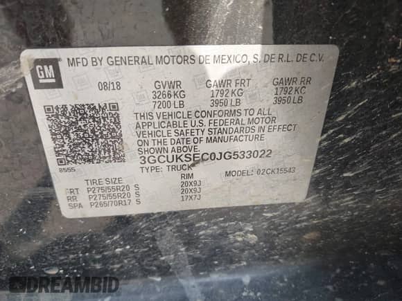2018 Chevrolet Silverado 1500 LTZ with VIN 3GCUKSEC0JG533022, listed as a IAAI auction lot 42470337 with 76,640 mi miles and . Bid and sale history available at DreamBid. Image 9.