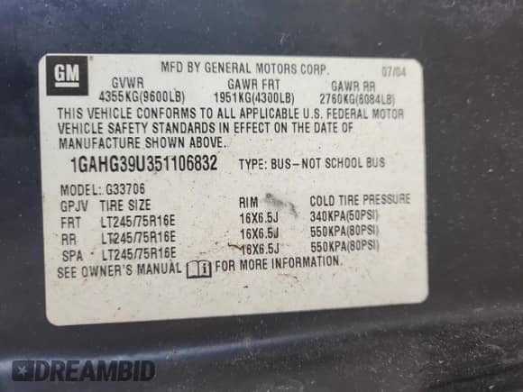 2005 Chevrolet Express Passenger с VIN 1GAHG39U351106832, выставлен на аукционе Copart как лот 65156805 с пробегом 293 700 миль миль и Списание • Salvage title. История ставок и продаж доступна на DreamBid. Изображение 13.