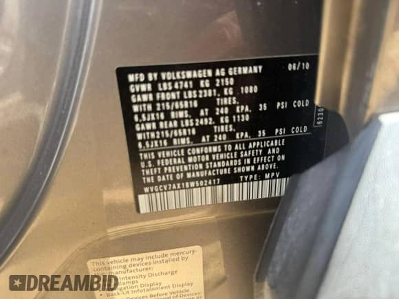 2011 Volkswagen Tiguan S с VIN WVGCV7AX1BW502417, выставлен на аукционе Copart как лот 90129615 с пробегом 187 426 миль миль и Чистый • Clean title. История ставок и продаж доступна на DreamBid. Изображение 10.