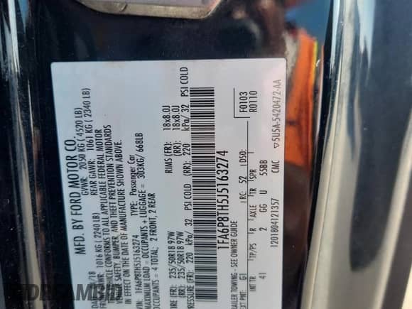 2018 Ford Mustang EcoBoost с VIN 1FA6P8TH5J5163274, выставлен на аукционе Copart как лот 71978965 с пробегом 48 438 миль миль и Списание • Salvage title. История ставок и продаж доступна на DreamBid. Изображение 12.