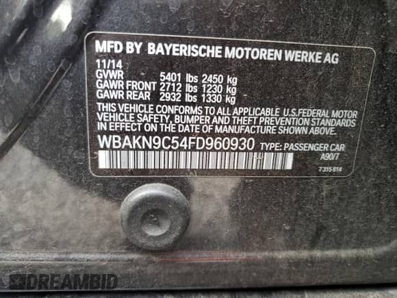 2015 BMW 5 Series 550i с VIN WBAKN9C54FD960930, выставлен на аукционе Copart как лот 56240895 с пробегом 85 276 миль миль и Чистый • Clean title. История ставок и продаж доступна на DreamBid. Изображение 12.