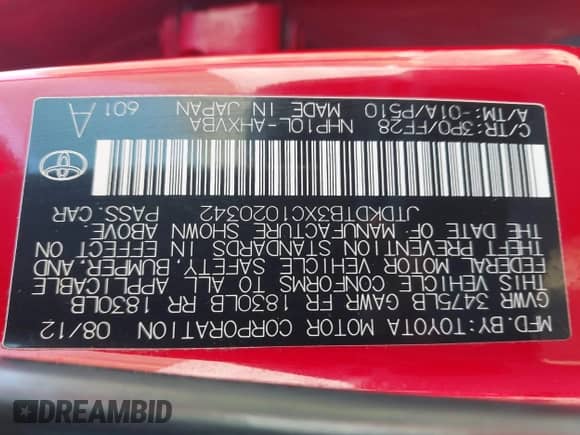 2012 Toyota Prius Four z VIN JTDKDTB3XC1020342, wystawiony jako IAAI lot #43375438 z przebiegiem Nie podano mil oraz . Historia ofert i sprzedaży dostępna na DreamBid. Obrazek 9.