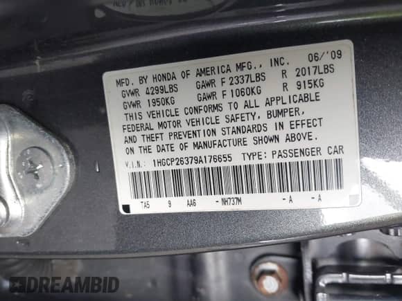 2009 Honda Accord LX с VIN 1HGCP26379A176655, выставлен на аукционе IAAI как лот 43347425 с пробегом 153 292 миль миль и . История ставок и продаж доступна на DreamBid. Изображение 9.