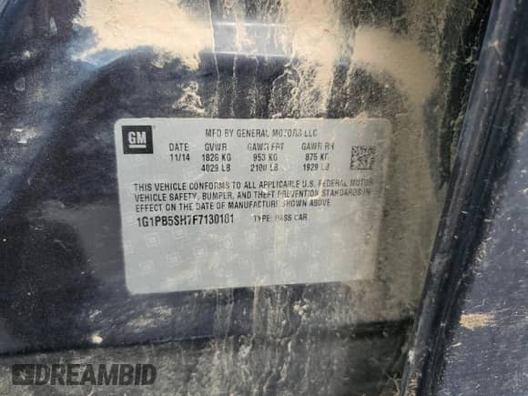 2015 Chevrolet Cruze LS with VIN 1G1PB5SH7F7130181, listed as a Copart auction lot 81129525 with 95,124 mi miles and Salvage title. Bid and sale history available at DreamBid. Image 12.