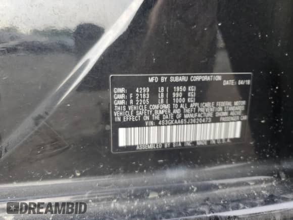 2018 Subaru Impreza with VIN 4S3GKAA65J3620473, listed as a Copart auction lot 62666955 with 56,728 mi miles and Salvage title. Bid and sale history available at DreamBid. Image 12.