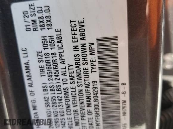 2020 Honda Pilot EX z VIN 5FNYF6H30LB042919, wystawiony jako Copart lot #67822195 z przebiegiem 99 293 mil mil oraz Szkoda całkowita • Salvage title. Historia ofert i sprzedaży dostępna na DreamBid. Obrazek 14.