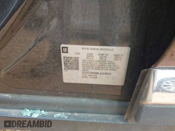 2020 Chevrolet Bolt EV Premier with VIN 1G1FZ6S08L4119923, listed as a IAAI auction lot 42016086 with Not provided miles and . Bid and sale history available at DreamBid. Image 9.