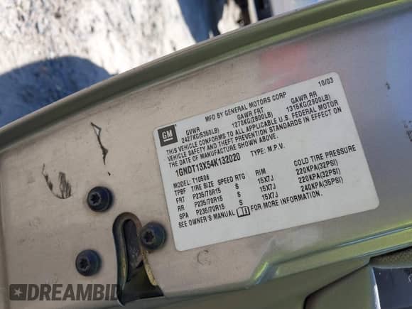 2004 Chevrolet Blazer LS with VIN 1GNDT13X54K132020, listed as a IAAI auction lot 42323256 with 161,318 mi miles and . Bid and sale history available at DreamBid. Image 9.