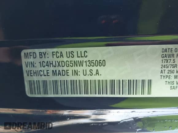 2022 Jeep Wrangler Unlimited Sport S с VIN 1C4HJXDG5NW135060, выставлен на аукционе IAAI как лот 41738841 с пробегом 33 322 миль миль и . История ставок и продаж доступна на DreamBid. Изображение 9.