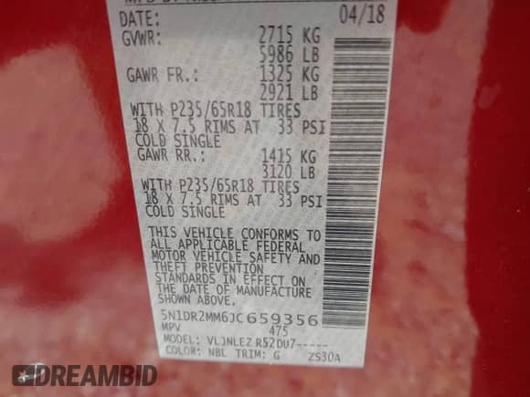 2018 Nissan Pathfinder SL с VIN 5N1DR2MM6JC659356, выставлен на аукционе IAAI как лот 42635981 с пробегом 96 845 миль миль и . История ставок и продаж доступна на DreamBid. Изображение 9.