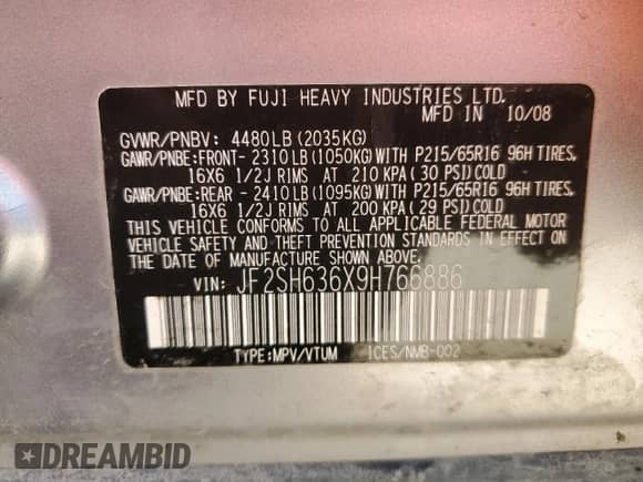 2009 Subaru Forester X with VIN JF2SH636X9H766886, listed as a Copart auction lot 70029535 with 170,458 mi miles and Clean title. Bid and sale history available at DreamBid. Image 13.