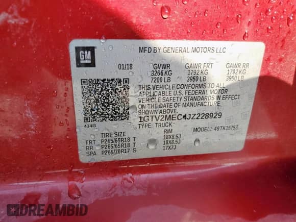 2018 GMC Sierra 1500 SLE с VIN 1GTV2MEC4JZ228929, выставлен на аукционе Copart как лот 67191185 с пробегом Не указан миль и Списание • Salvage title. История ставок и продаж доступна на DreamBid. Изображение 13.