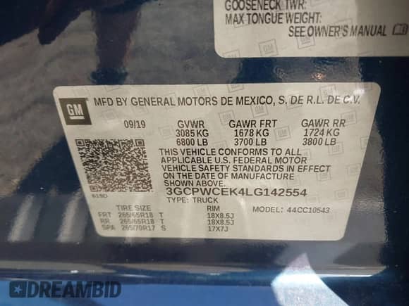 2020 Chevrolet Silverado 1500 LT with VIN 3GCPWCEK4LG142554, listed as a IAAI auction lot 43380768 with 100,369 mi miles and . Bid and sale history available at DreamBid. Image 9.