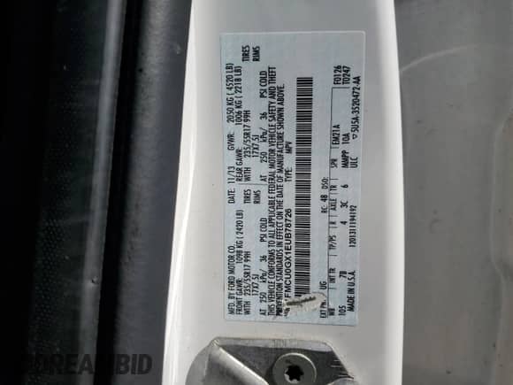 2014 Ford Escape SE с VIN 1FMCU0GX1EUB78726, выставлен на аукционе Copart как лот 81021325 с пробегом 161 108 миль миль и Списание • Salvage title. История ставок и продаж доступна на DreamBid. Изображение 13.