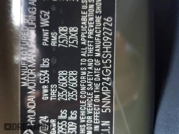 2025 Hyundai Santa Fe SEL с VIN 5NMP24GL5SH092726, выставлен на аукционе Copart как лот 41348475 с пробегом 912 миль миль и На запчасти • Non repairable. История ставок и продаж доступна на DreamBid. Изображение 15.