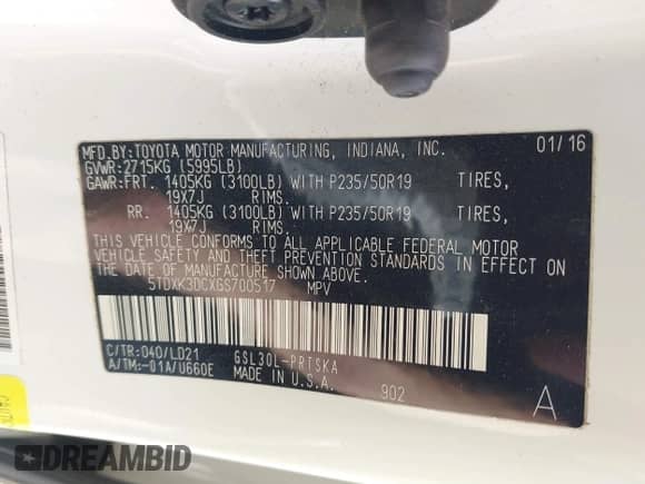2016 Toyota Sienna SE with VIN 5TDXK3DCXGS700517, listed as a IAAI auction lot 40573738 with 141,785 mi miles and . Bid and sale history available at DreamBid. Image 9.