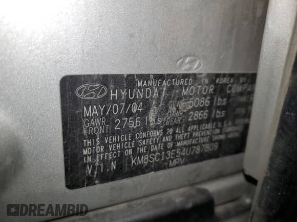 2004 Hyundai Santa Fe GLS с VIN KM8SC13E54U787809, выставлен на аукционе Copart как лот 83023704 с пробегом 120 358 миль миль и Списание • Salvage title. История ставок и продаж доступна на DreamBid. Изображение 15.