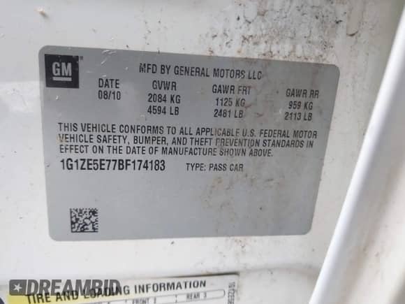 2011 Chevrolet Malibu LTZ with VIN 1G1ZE5E77BF174183, listed as a IAAI auction lot 43422228 with 211,163 mi miles and . Bid and sale history available at DreamBid. Image 9.