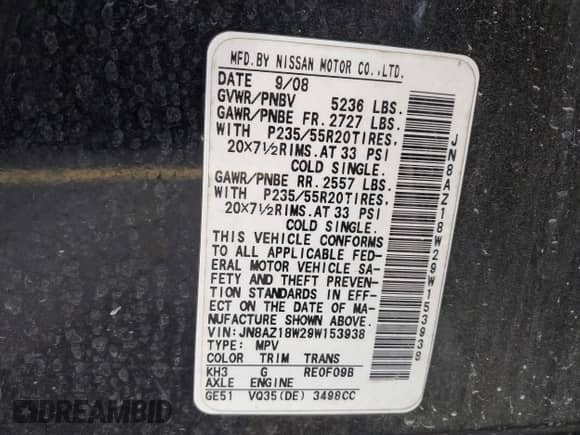 2009 Nissan Murano S z VIN JN8AZ18W29W153938, wystawiony jako IAAI lot #43290926 z przebiegiem Nie podano mil oraz . Historia ofert i sprzedaży dostępna na DreamBid. Obrazek 9.