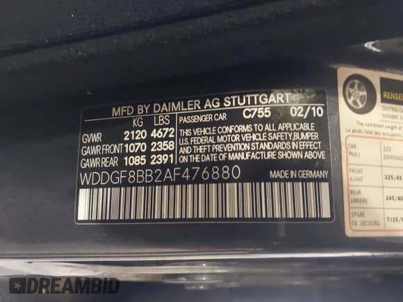 2010 Mercedes-Benz C 300 Sport с VIN WDDGF8BB2AF476880, выставлен на аукционе IAAI как лот 43235134 с пробегом 143 154 миль миль и . История ставок и продаж доступна на DreamBid. Изображение 9.