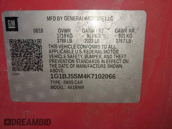 2019 Chevrolet Cruze z VIN 1G1BJ5SM4K7102066, wystawiony jako IAAI lot #42308902 z przebiegiem 76 024 mil mil oraz . Historia ofert i sprzedaży dostępna na DreamBid. Obrazek 9.