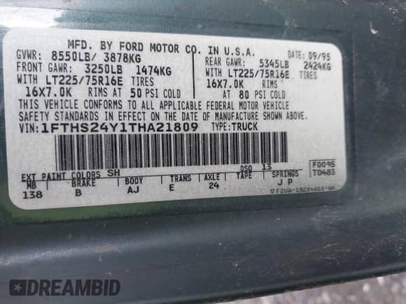 1996 Ford Econoline Cargo with VIN 1FTHS24Y1THA21809, listed as a IAAI auction lot 43259024 with 155,685 mi miles and . Bid and sale history available at DreamBid. Image 9.