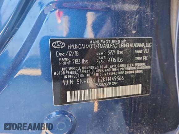 2019 Hyundai Elantra SE z VIN 5NPD74LF2KH449366, wystawiony jako Copart lot #90042315 z przebiegiem 86 693 mil mil oraz Szkoda całkowita • Salvage title. Historia ofert i sprzedaży dostępna na DreamBid. Obrazek 12.