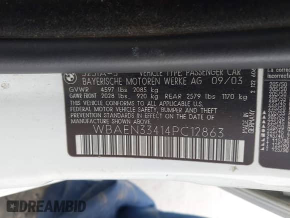 2004 BMW 3 Series 325i с VIN WBAEN33414PC12863, выставлен на аукционе IAAI как лот 43325667 с пробегом 101 779 миль миль и . История ставок и продаж доступна на DreamBid. Изображение 9.