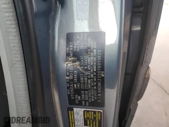 2007 Hyundai Entourage GLS with VIN KNDMC233076019620, listed as a Copart auction lot 82225025 with 270,997 mi miles and Salvage title. Bid and sale history available at DreamBid. Image 12.