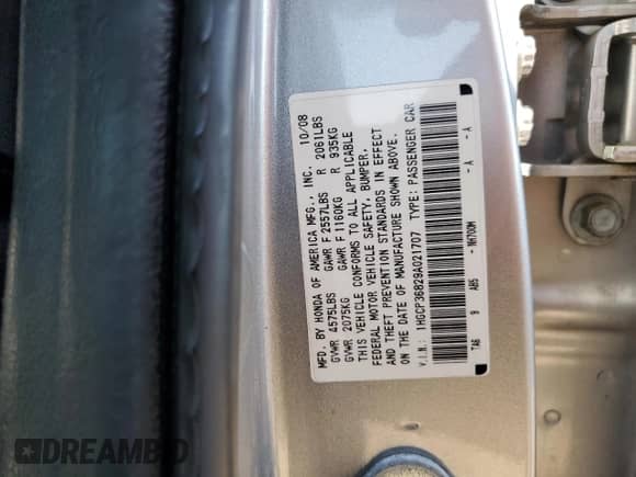 2009 Honda Accord EX-L with VIN 1HGCP36829A021707, listed as a Copart auction lot 80503595 with 158,399 mi miles and Salvage title. Bid and sale history available at DreamBid. Image 13.