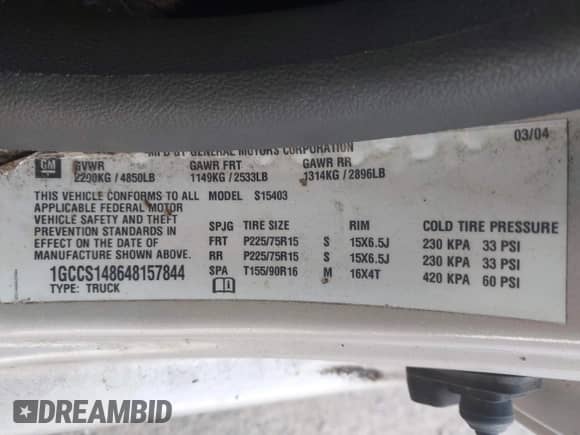 2004 Chevrolet Colorado Z85 z VIN 1GCCS148648157844, wystawiony jako IAAI lot #41467435 z przebiegiem 133 722 mil mil oraz . Historia ofert i sprzedaży dostępna na DreamBid. Obrazek 9.