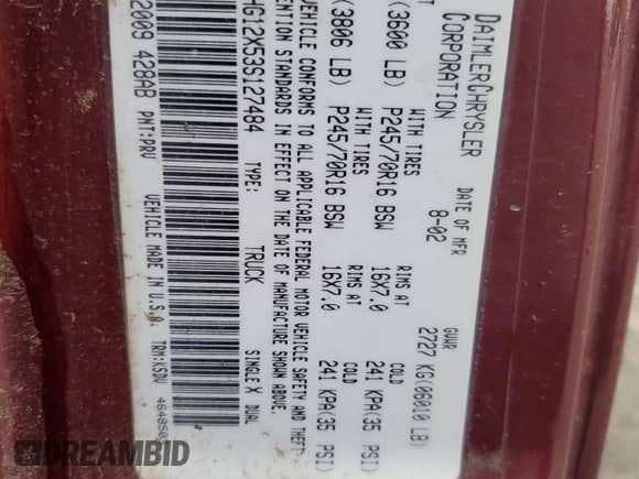 2003 Dodge Dakota с VIN 1D7HG12X53S127484, выставлен на аукционе Copart как лот 50563735 с пробегом Не указан миль и Списание • Salvage title. История ставок и продаж доступна на DreamBid. Изображение 14.